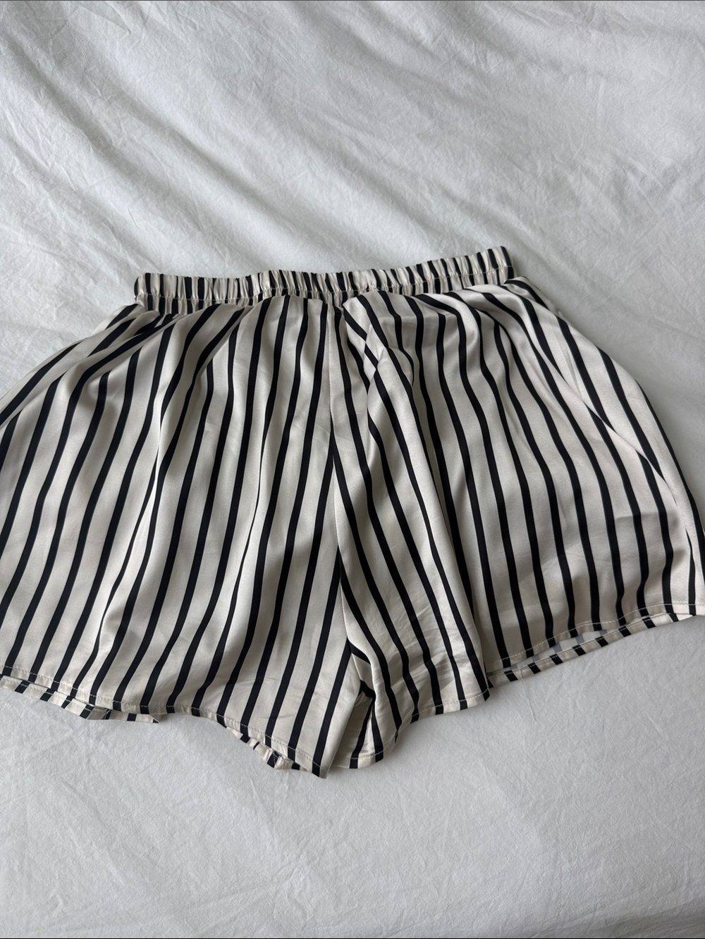 High-Waist Black & White Vertical Stripe Shorts - Elastic Waist